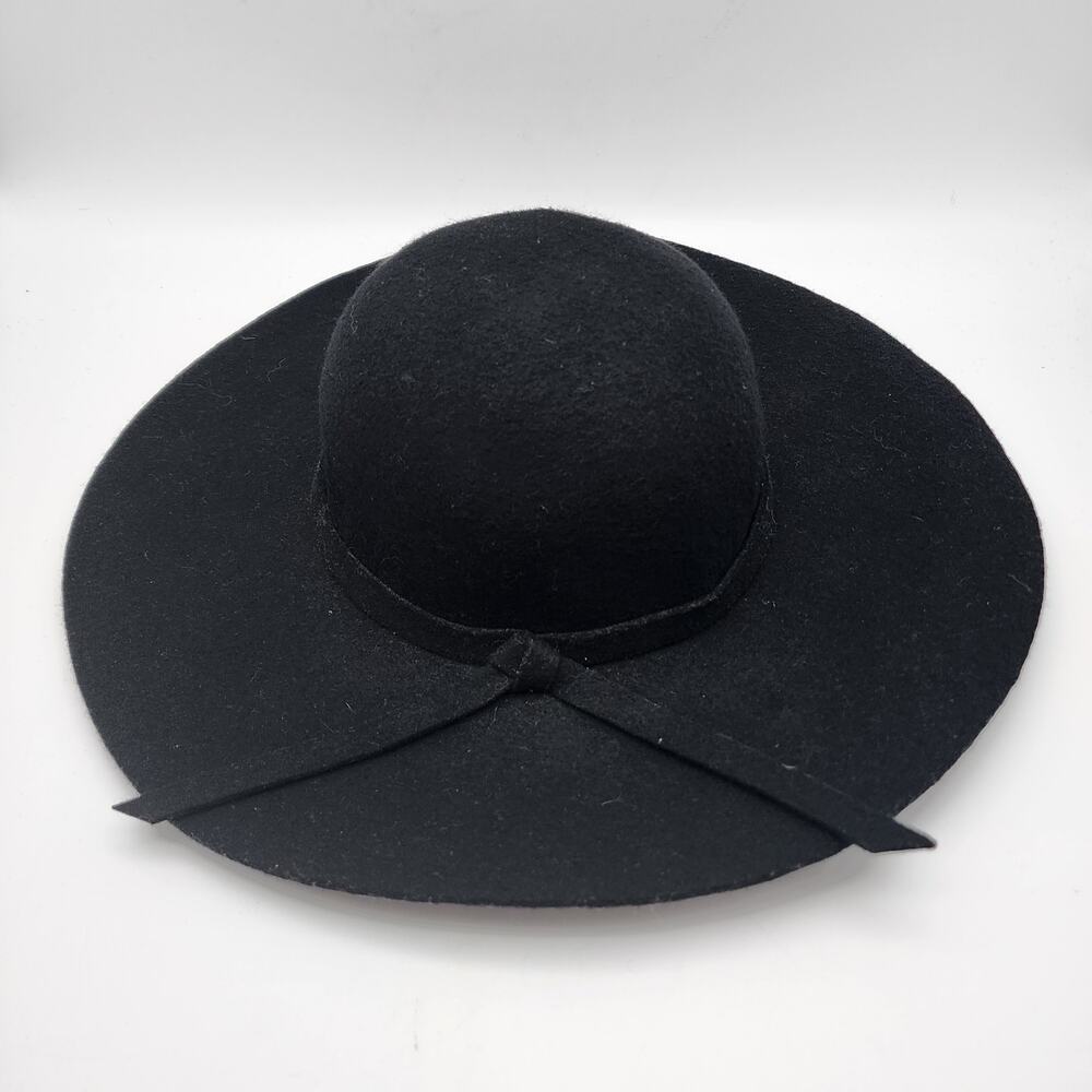 Felted Wide Brim Fedora Hat Black 100% Wool One Size Floppy Boho Western Ranch